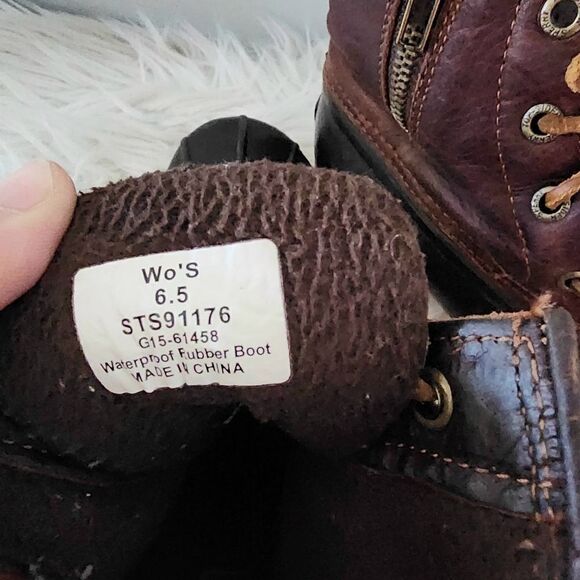 Sperry top sider duck boots women's size 6.5 brown leather upper rubber lower - Picture 5 of 5